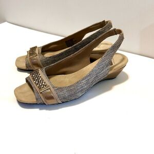 Anne Klein Sport Metallic Taupe/Black Slingback Size 8